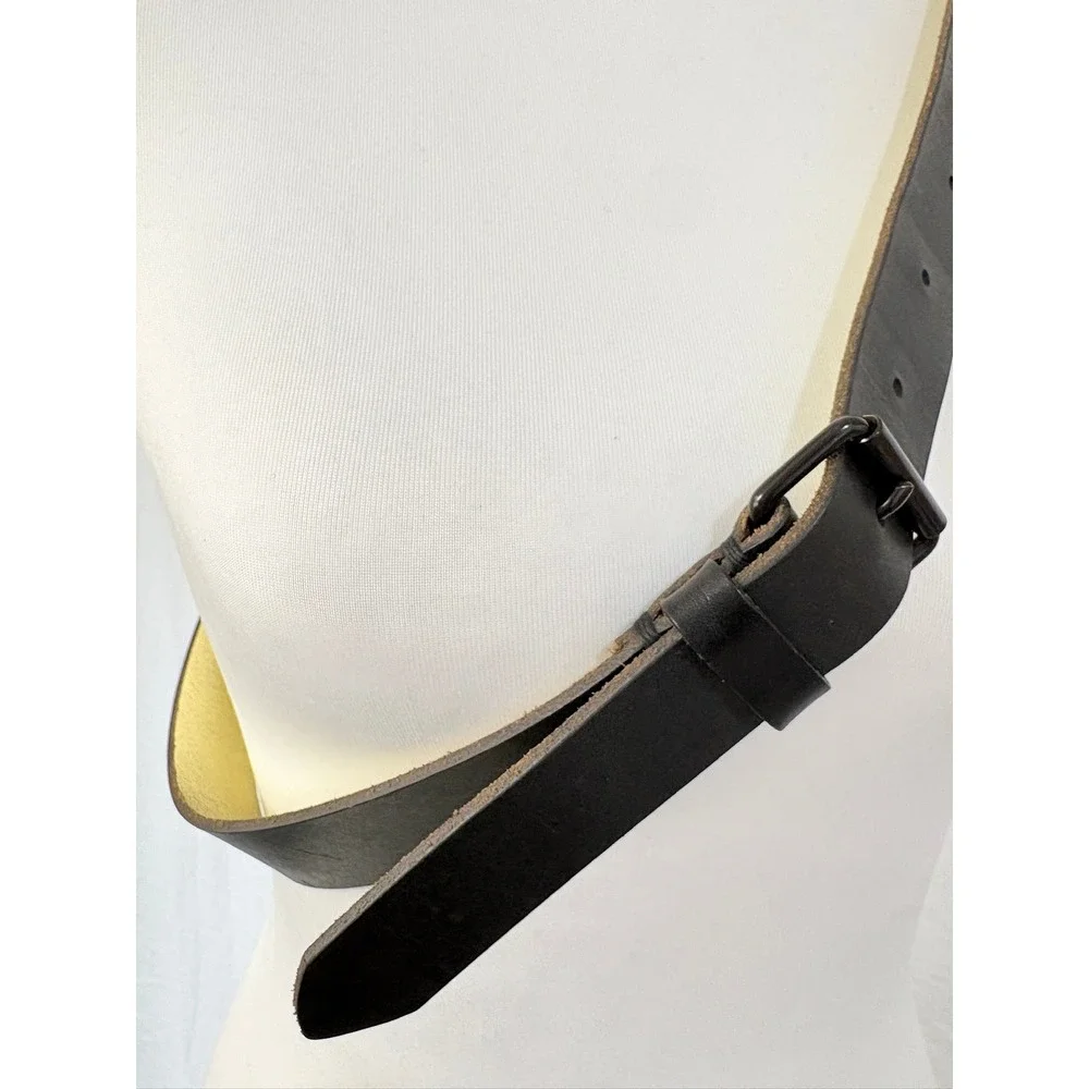 Sofie D'Hoore Black Leather Belt with Gold Metallic Interior Size 80 Belgian